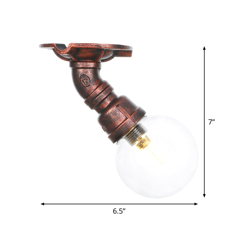 1 Bulb Semi Flush Ceiling Light Industrial Globe Clear Glass LED Flush Mount Lamp in Copper Clearhalo 'Ceiling Lights' 'Close To Ceiling Lights' 'Close to ceiling' 'Glass shade' 'Glass' 'Semi-flushmount' Lighting' 754179