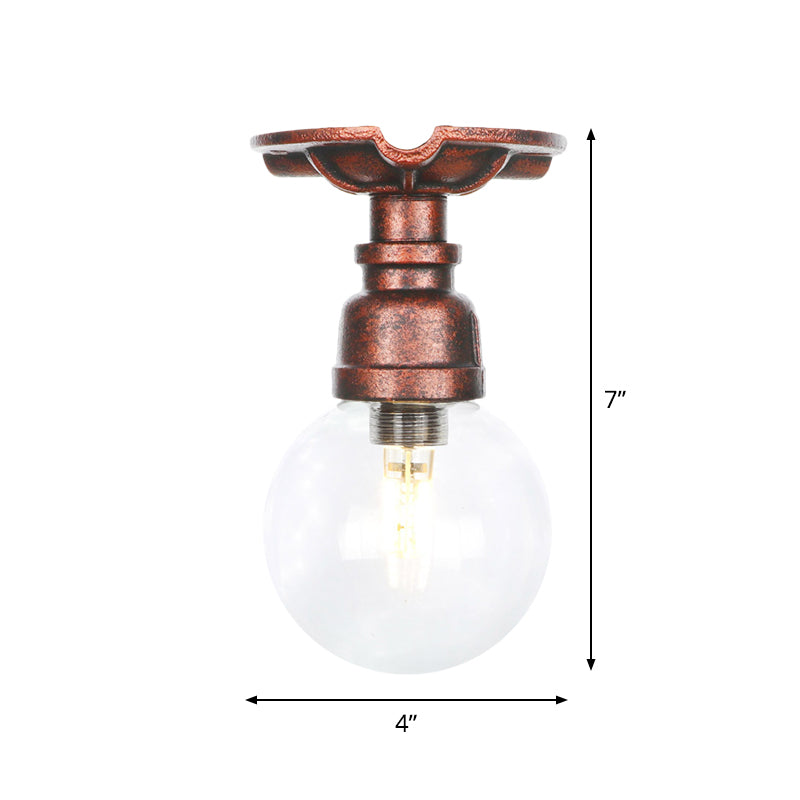 1 Bulb Semi Flush Ceiling Light Industrial Globe Clear Glass LED Flush Mount Lamp in Copper Clearhalo 'Ceiling Lights' 'Close To Ceiling Lights' 'Close to ceiling' 'Glass shade' 'Glass' 'Semi-flushmount' Lighting' 754184