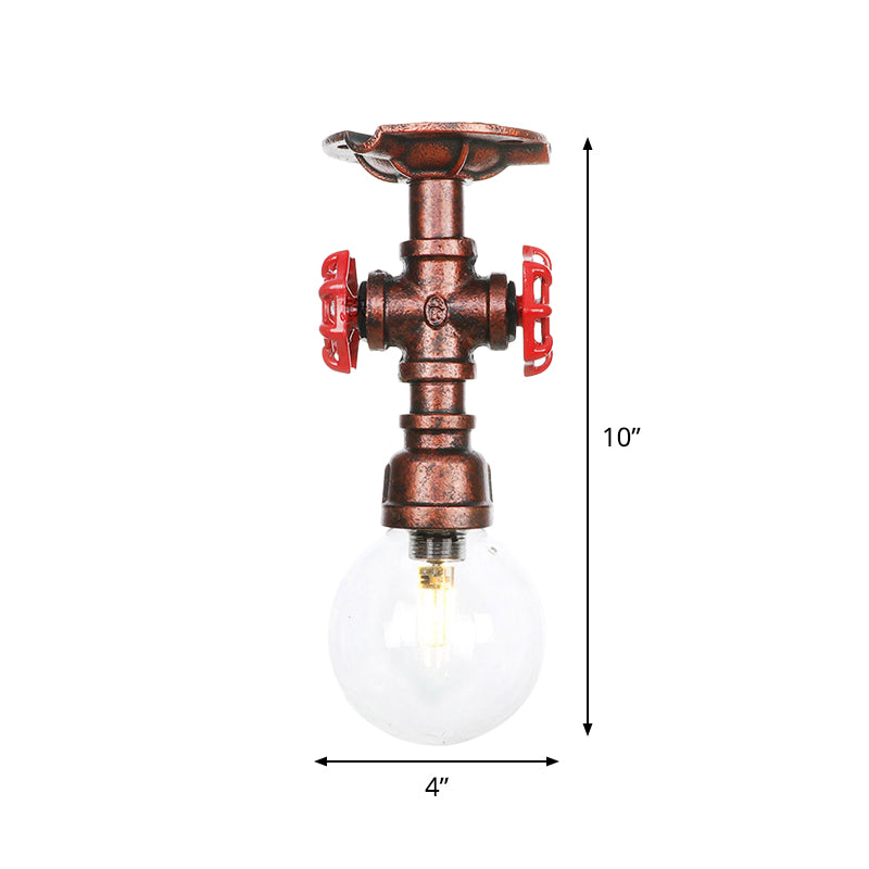 1 Bulb Semi Flush Ceiling Light Industrial Globe Clear Glass LED Flush Mount Lamp in Copper Clearhalo 'Ceiling Lights' 'Close To Ceiling Lights' 'Close to ceiling' 'Glass shade' 'Glass' 'Semi-flushmount' Lighting' 754189