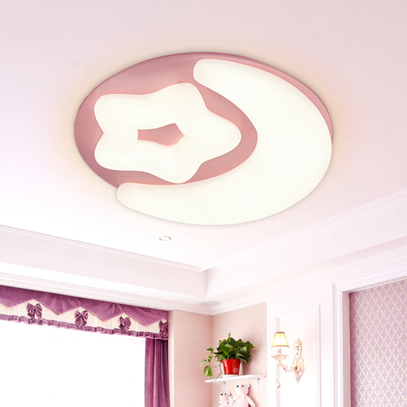 Minimalism Moon and Star Acrylic Flush Mount LED Close to Ceiling Lighting in Pink/Green/Grey for Bedroom Pink Clearhalo 'Ceiling Lights' 'Close To Ceiling Lights' 'Close to ceiling' 'Flush mount' Lighting' 754199