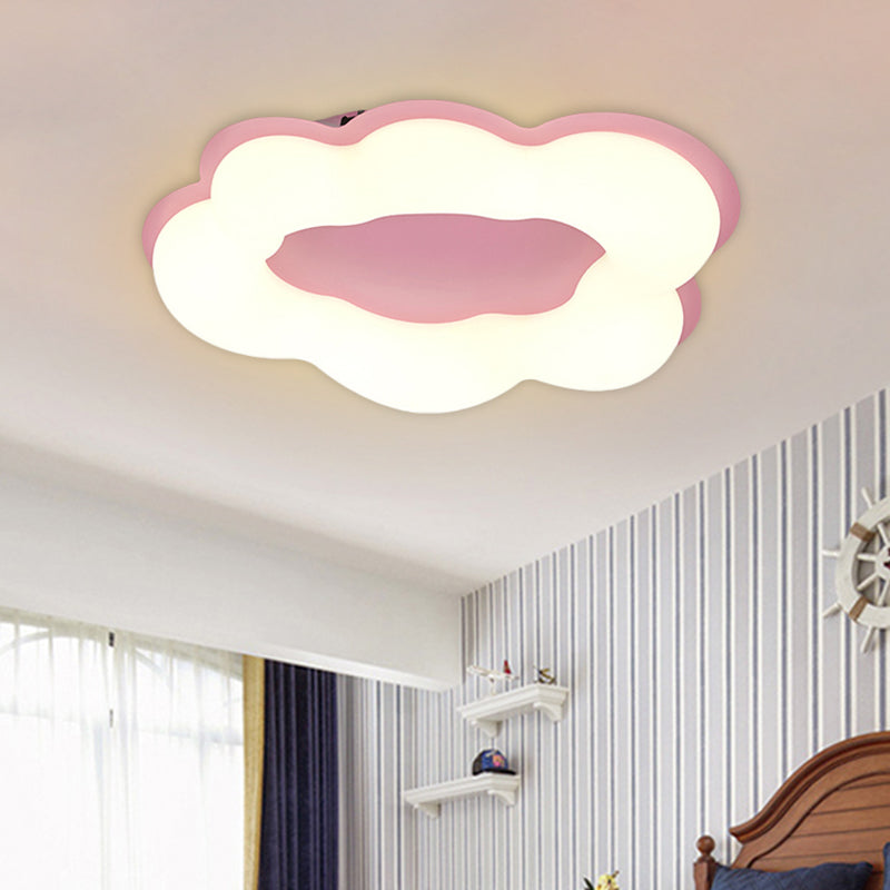 LED Bedroom Flushmount Light Nordic Style Pink/Blue Finish Ceiling Fixture with Cloud Acrylic Shade Pink Clearhalo 'Ceiling Lights' 'Close To Ceiling Lights' 'Close to ceiling' 'Flush mount' Lighting' 754205