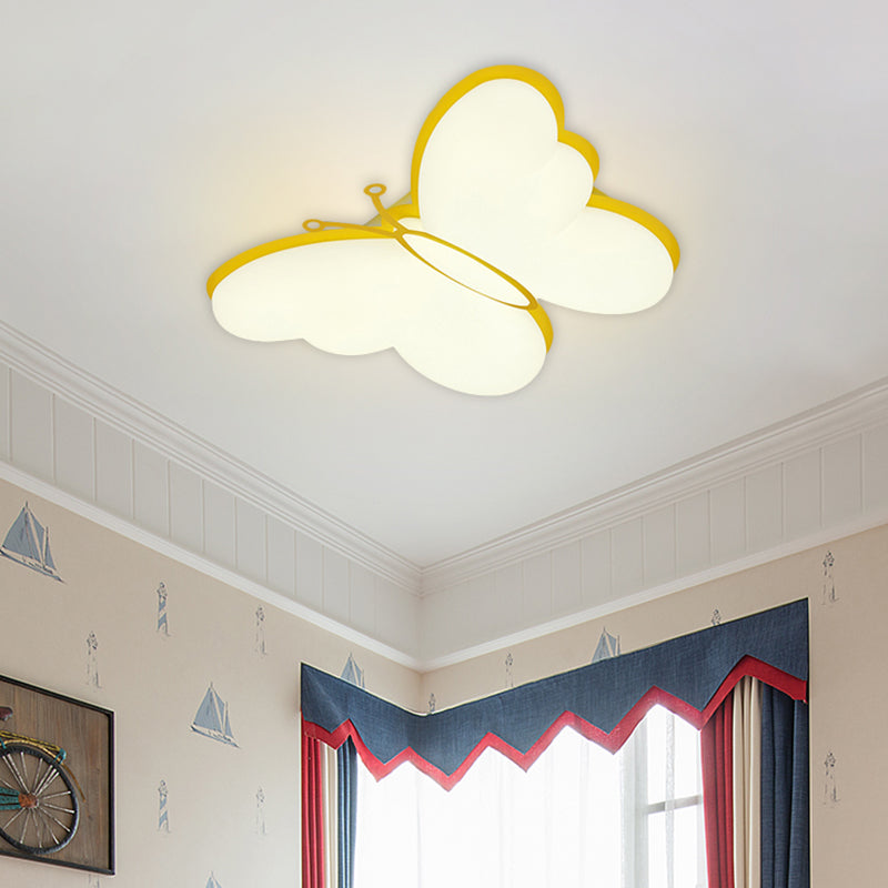 Butterfly Acrylic Flush Mount Light Fixture Contemporary LED Yellow/Pink/Blue Ceiling Lamp for Bedroom Yellow Clearhalo 'Ceiling Lights' 'Close To Ceiling Lights' 'Close to ceiling' 'Flush mount' Lighting' 754212