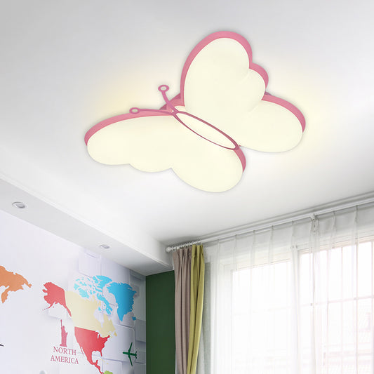 Butterfly Acrylic Flush Mount Light Fixture Contemporary LED Yellow/Pink/Blue Ceiling Lamp for Bedroom Pink Clearhalo 'Ceiling Lights' 'Close To Ceiling Lights' 'Close to ceiling' 'Flush mount' Lighting' 754216