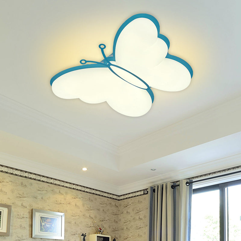 Butterfly Acrylic Flush Mount Light Fixture Contemporary LED Yellow/Pink/Blue Ceiling Lamp for Bedroom Blue Clearhalo 'Ceiling Lights' 'Close To Ceiling Lights' 'Close to ceiling' 'Flush mount' Lighting' 754219