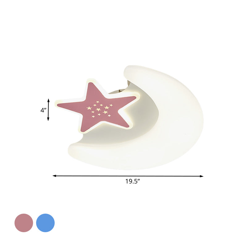 Moon and Star Flush Mount Lighting Kids Acrylic LED Pink/Blue Finish Ceiling Light Fixture for Bedroom Clearhalo 'Ceiling Lights' 'Close To Ceiling Lights' 'Close to ceiling' 'Flush mount' Lighting' 754225