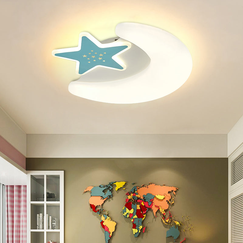 Moon and Star Flush Mount Lighting Kids Acrylic LED Pink/Blue Finish Ceiling Light Fixture for Bedroom Clearhalo 'Ceiling Lights' 'Close To Ceiling Lights' 'Close to ceiling' 'Flush mount' Lighting' 754227