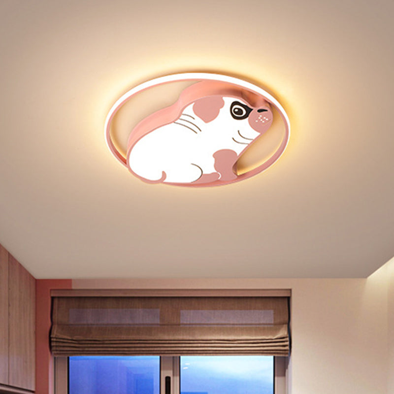 Minimalistic LED Ceiling Flush Pink/Blue Dog Shaped Flush Mount Lighting Fixture with Acrylic Shade in Warm/White Light Pink Clearhalo 'Ceiling Lights' 'Close To Ceiling Lights' 'Close to ceiling' 'Flush mount' Lighting' 754257