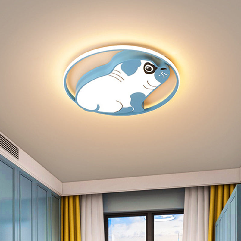 Minimalistic LED Ceiling Flush Pink/Blue Dog Shaped Flush Mount Lighting Fixture with Acrylic Shade in Warm/White Light Blue Clearhalo 'Ceiling Lights' 'Close To Ceiling Lights' 'Close to ceiling' 'Flush mount' Lighting' 754261