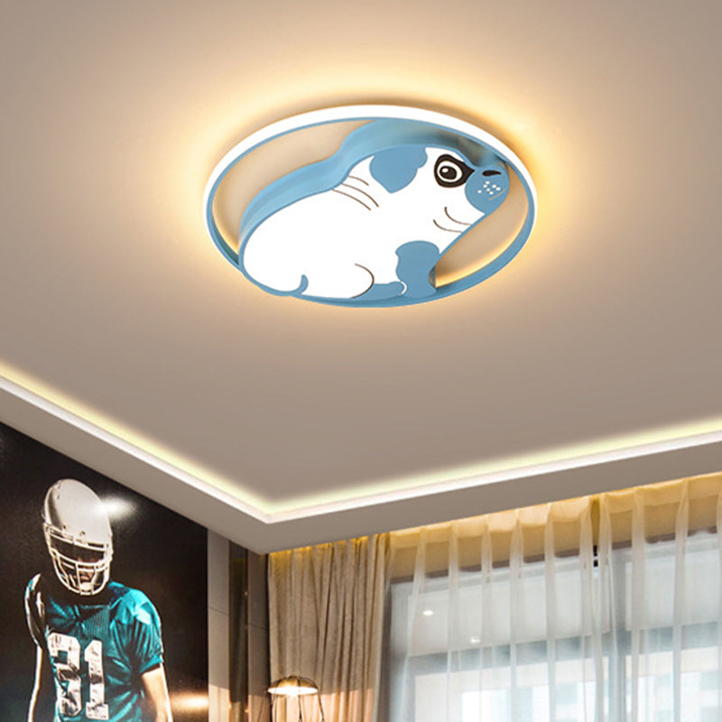 Minimalistic LED Ceiling Flush Pink/Blue Dog Shaped Flush Mount Lighting Fixture with Acrylic Shade in Warm/White Light Clearhalo 'Ceiling Lights' 'Close To Ceiling Lights' 'Close to ceiling' 'Flush mount' Lighting' 754262