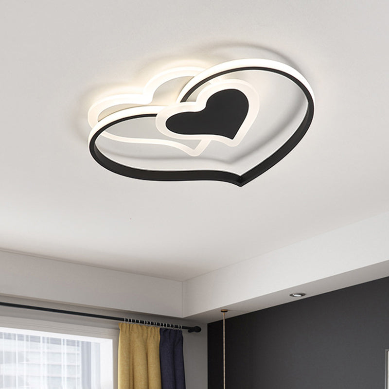 LED Bedroom Flush Light Fixture Modern Black/White/Pink Finish Ceiling Flush Mount with Loving Heart Acrylic Shade Black Clearhalo 'Ceiling Lights' 'Close To Ceiling Lights' 'Close to ceiling' 'Flush mount' Lighting' 754278