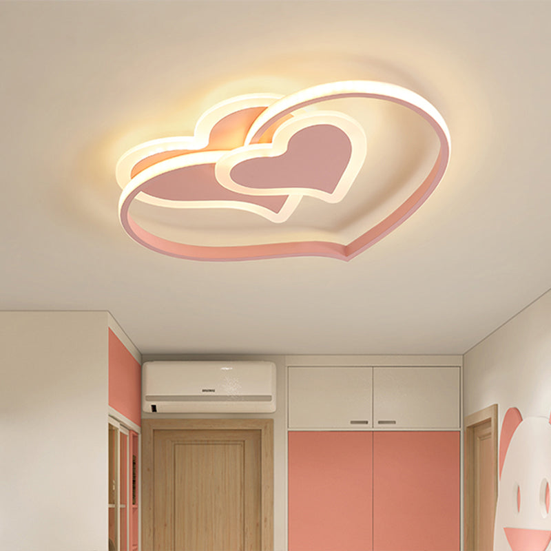 LED Bedroom Flush Light Fixture Modern Black/White/Pink Finish Ceiling Flush Mount with Loving Heart Acrylic Shade Pink Clearhalo 'Ceiling Lights' 'Close To Ceiling Lights' 'Close to ceiling' 'Flush mount' Lighting' 754282