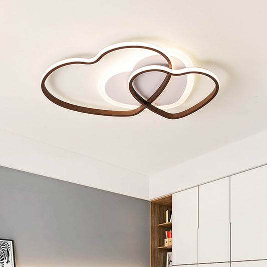 Heart Design Acrylic Flush Mount Fixture Cartoon LED Coffee Finish Close to Ceiling Lamp Coffee Clearhalo 'Ceiling Lights' 'Close To Ceiling Lights' 'Close to ceiling' 'Flush mount' Lighting' 754288