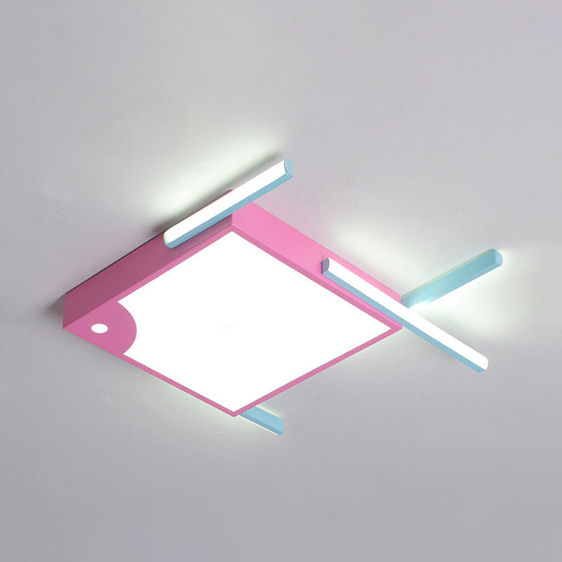 Square Flush Mount Light Minimalist Acrylic LED Bedroom Ceiling Flush in Pink with Linear Design, White/Warm Light Clearhalo 'Ceiling Lights' 'Close To Ceiling Lights' 'Close to ceiling' 'Flush mount' Lighting' 754298