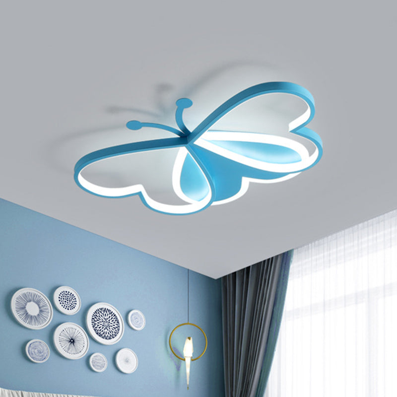 Butterfly Bedroom Flush Ceiling Light Acrylic LED Minimalistic Flushmount Lighting in Pink/Blue Blue Clearhalo 'Ceiling Lights' 'Close To Ceiling Lights' 'Close to ceiling' 'Flush mount' Lighting' 754300