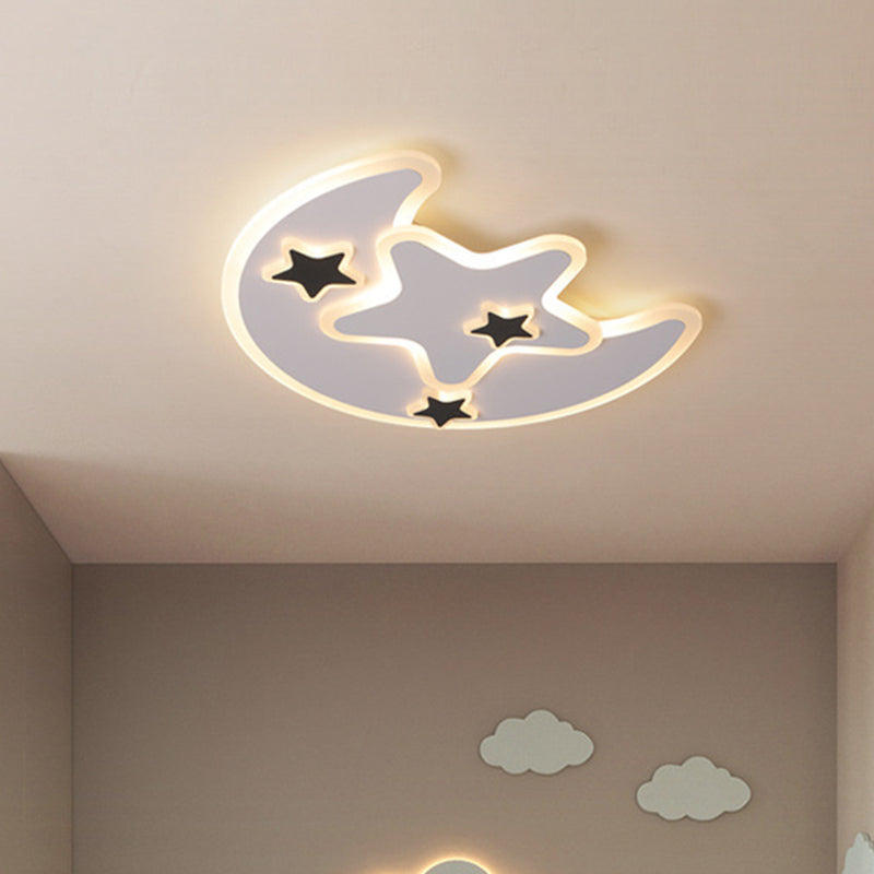 Black Moon and Star Flushmount Light Contemporary LED Acrylic Children Bedroom Ceiling Fixture in Warm/White Light White Clearhalo 'Ceiling Lights' 'Close To Ceiling Lights' 'Close to ceiling' 'Flush mount' Lighting' 754324