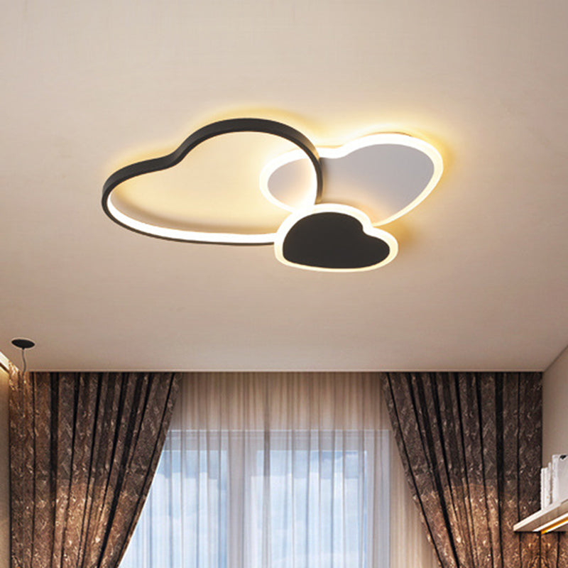 Modern Heart Design Ceiling Fixture Acrylic LED Bedroom Flush Mount Spotlight in Black, Warm/White Light Black Clearhalo 'Ceiling Lights' 'Close To Ceiling Lights' 'Close to ceiling' 'Flush mount' Lighting' 754332