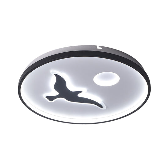 Bird Flush Ceiling Mount Minimalistic Acrylic LED Black Finish Flushmount Light with Round Shade in Warm/White Light Clearhalo 'Ceiling Lights' 'Close To Ceiling Lights' 'Close to ceiling' 'Flush mount' Lighting' 754349