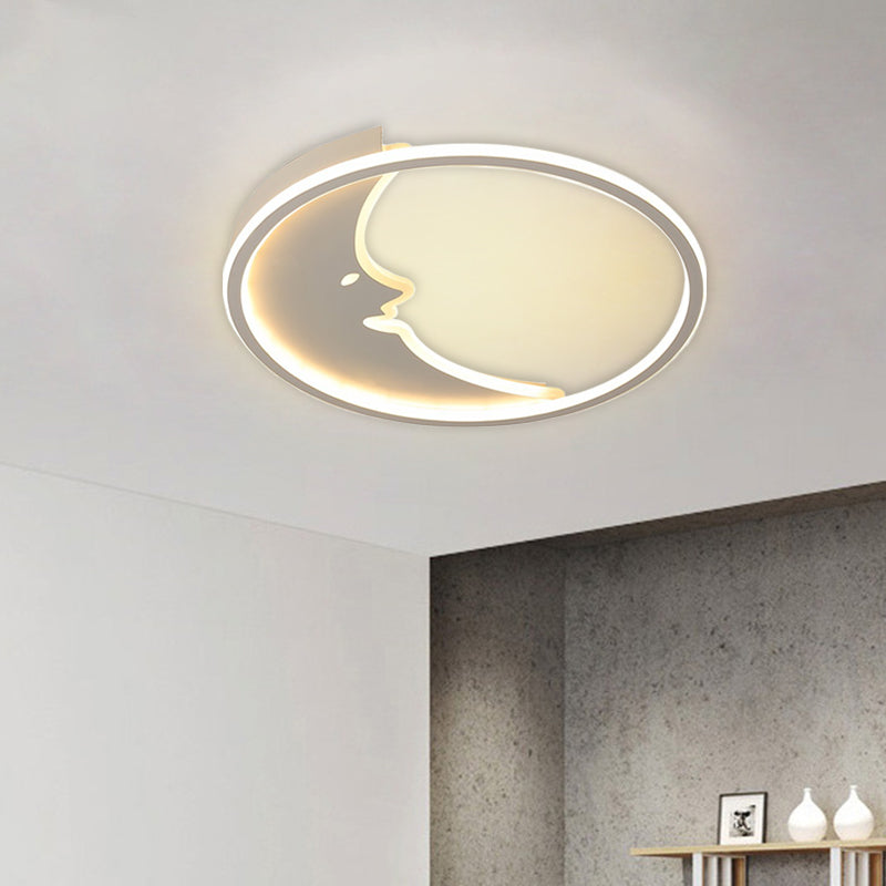 LED Bedroom Flush Mount Light Fixture Cartoon White Ceiling Lamp with Moon Acrylic Shade in Warm/White Light White Clearhalo 'Ceiling Lights' 'Close To Ceiling Lights' 'Close to ceiling' 'Flush mount' Lighting' 754367