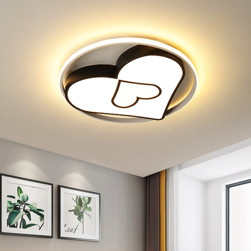 Heart Design Acrylic Flushmount Light Creative LED Black Ceiling Mounted Fixture in Warm/White Light Black Clearhalo 'Ceiling Lights' 'Close To Ceiling Lights' 'Close to ceiling' 'Flush mount' Lighting' 754371