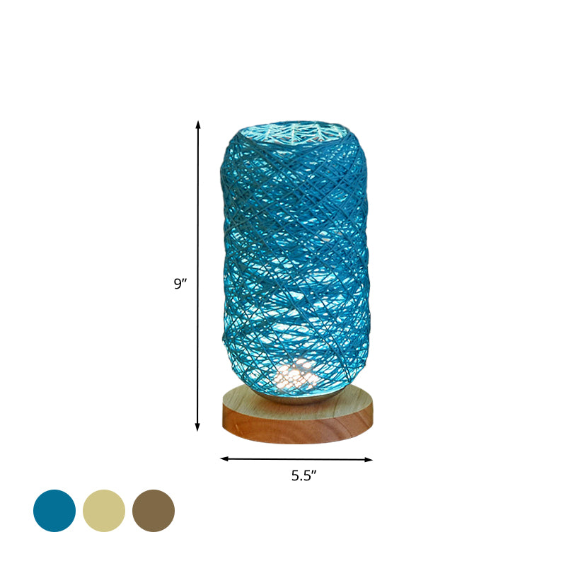 Roped Oblong Mini Nightstand Lamp Macaron Beige/Blue/Brown USB Charging LED Table Light with Wood Pedestal for Bedside Clearhalo 'Night Lights' 'Wall Lights' Lighting' 754418