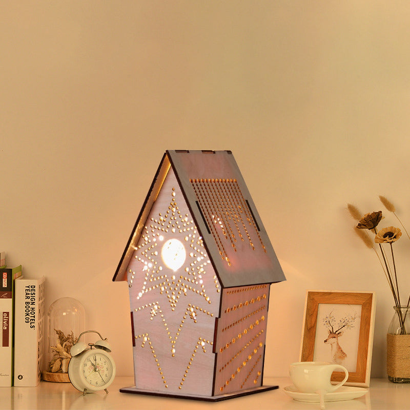 Brown Lodge Small Night Light Kids Wooden USB LED Table Lighting with Cutouts Loving Heart/Star/Flower Pattern Brown Star Clearhalo 'Night Lights' 'Wall Lights' Lighting' 754425