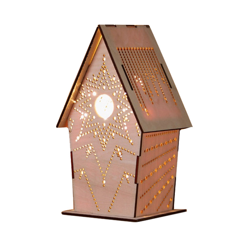 Brown Lodge Small Night Light Kids Wooden USB LED Table Lighting with Cutouts Loving Heart/Star/Flower Pattern Clearhalo 'Night Lights' 'Wall Lights' Lighting' 754426