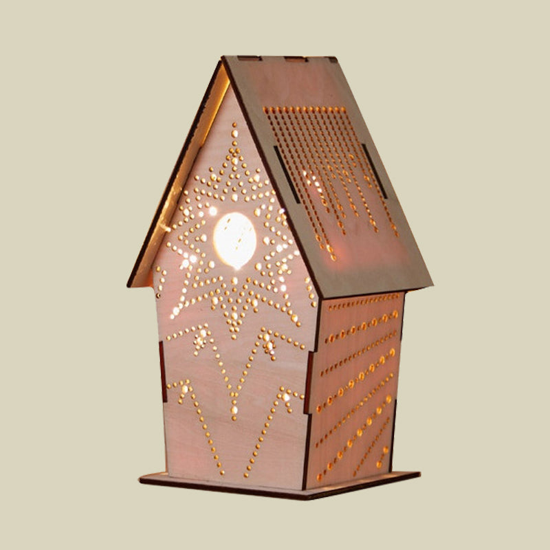 Brown Lodge Small Night Light Kids Wooden USB LED Table Lighting with Cutouts Loving Heart/Star/Flower Pattern Clearhalo 'Night Lights' 'Wall Lights' Lighting' 754427