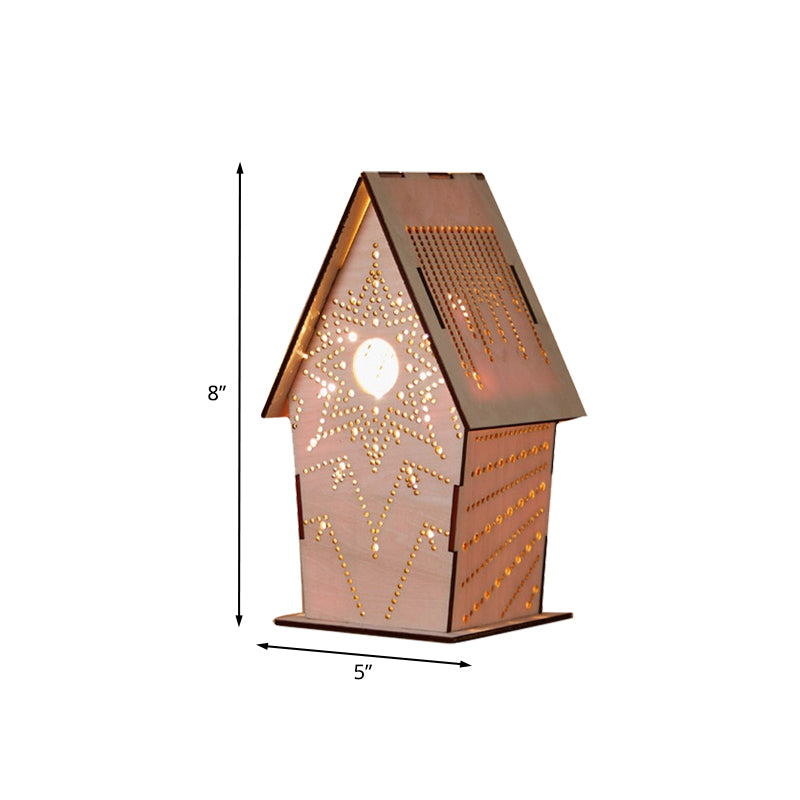 Brown Lodge Small Night Light Kids Wooden USB LED Table Lighting with Cutouts Loving Heart/Star/Flower Pattern Clearhalo 'Night Lights' 'Wall Lights' Lighting' 754428