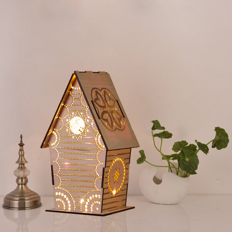 Brown Lodge Small Night Light Kids Wooden USB LED Table Lighting with Cutouts Loving Heart/Star/Flower Pattern Brown Flower Clearhalo 'Night Lights' 'Wall Lights' Lighting' 754429