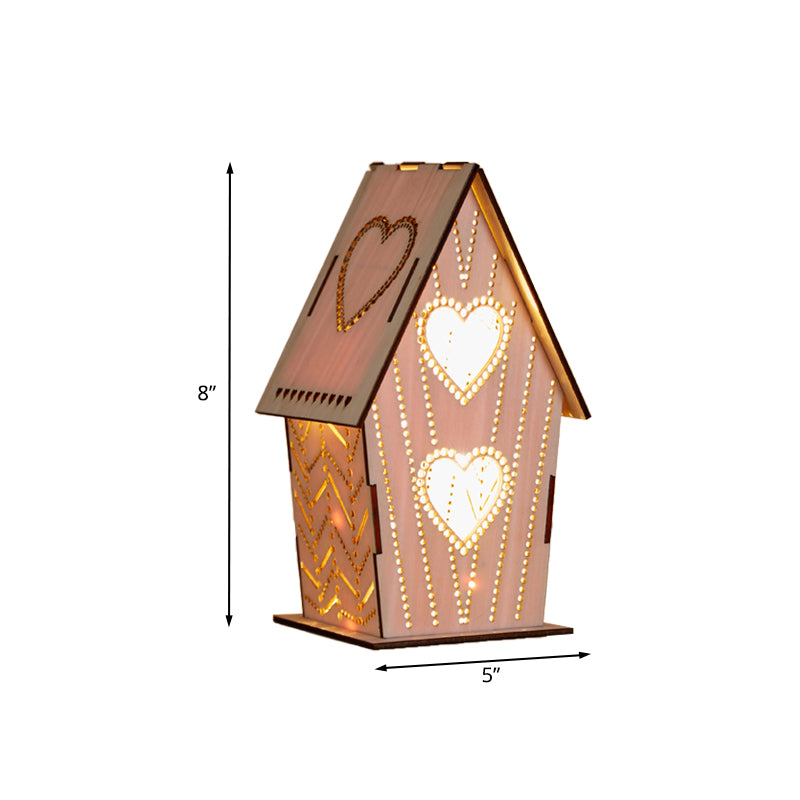 Brown Lodge Small Night Light Kids Wooden USB LED Table Lighting with Cutouts Loving Heart/Star/Flower Pattern Clearhalo 'Night Lights' 'Wall Lights' Lighting' 754436