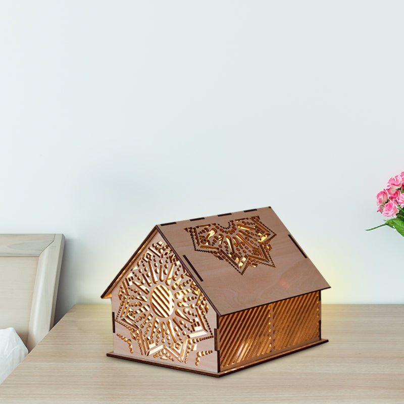 Kids Cottage Mini Night Lamp Wood Bedroom LED Nightstand Light in Brown with Sculpted Flower/Star/Loving Heart Design Brown Star Clearhalo 'Night Lights' 'Wall Lights' Lighting' 754441