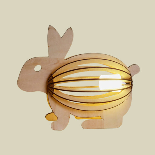 Hollowed Out Rabbit Night Lamp Kids Wood Light-Brown USB Rechargeable LED Table Light Clearhalo 'Night Lights' 'Wall Lights' Lighting' 754451