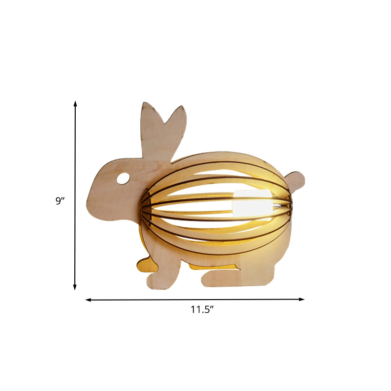 Hollowed Out Rabbit Night Lamp Kids Wood Light-Brown USB Rechargeable LED Table Light Clearhalo 'Night Lights' 'Wall Lights' Lighting' 754452