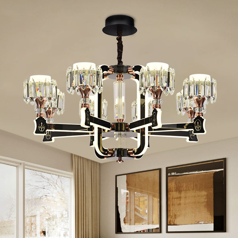 Black 6/8 Bulbs LED Chandelier Lighting Modern Crystal Block Cylinder Hanging Ceiling Lamp 8 Black Clearhalo 'Ceiling Lights' 'Chandeliers' 'Modern Chandeliers' 'Modern' Lighting' 754775