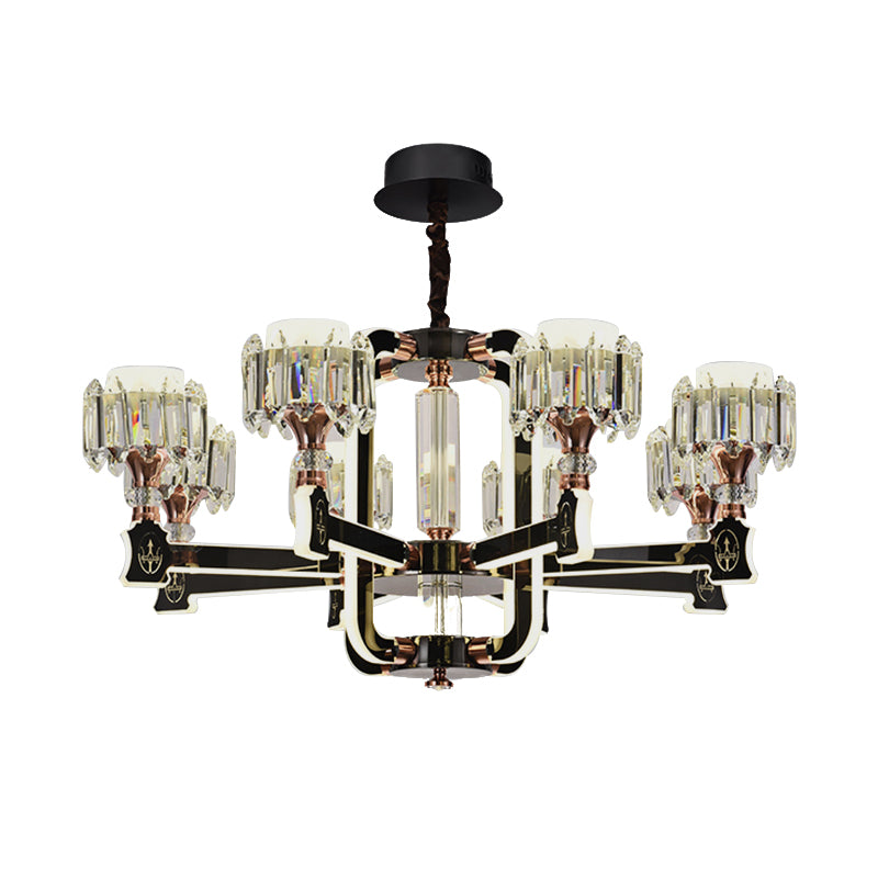 Black 6/8 Bulbs LED Chandelier Lighting Modern Crystal Block Cylinder Hanging Ceiling Lamp Clearhalo 'Ceiling Lights' 'Chandeliers' 'Modern Chandeliers' 'Modern' Lighting' 754776