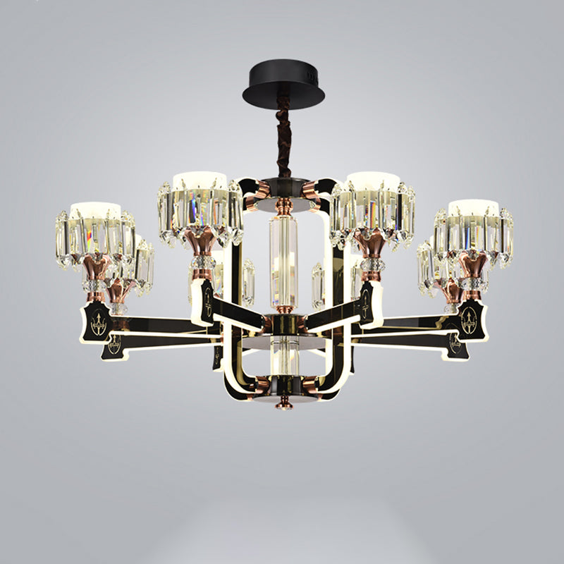 Black 6/8 Bulbs LED Chandelier Lighting Modern Crystal Block Cylinder Hanging Ceiling Lamp Clearhalo 'Ceiling Lights' 'Chandeliers' 'Modern Chandeliers' 'Modern' Lighting' 754777