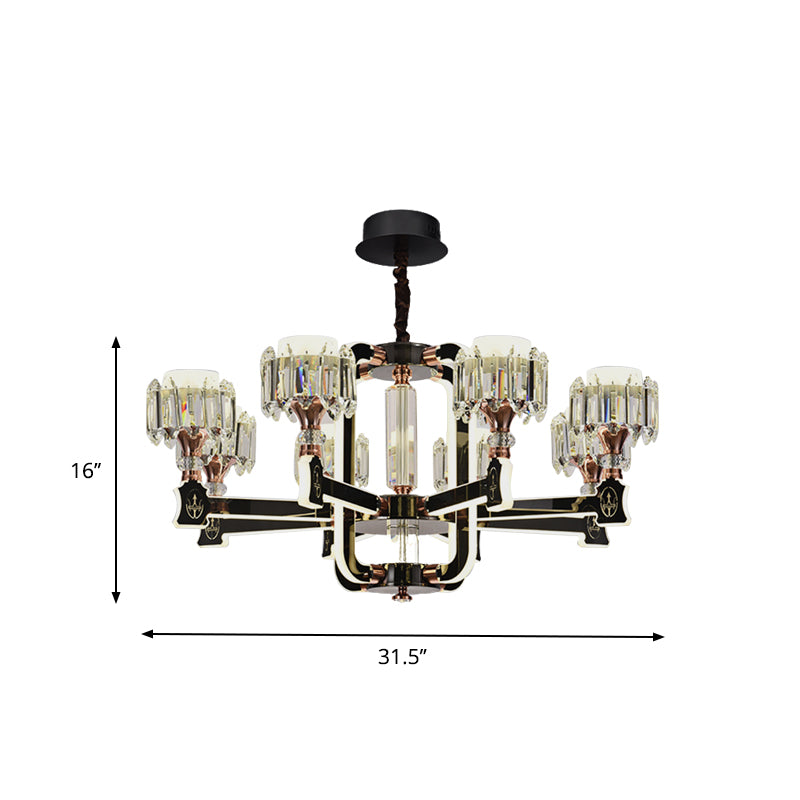 Black 6/8 Bulbs LED Chandelier Lighting Modern Crystal Block Cylinder Hanging Ceiling Lamp Clearhalo 'Ceiling Lights' 'Chandeliers' 'Modern Chandeliers' 'Modern' Lighting' 754778