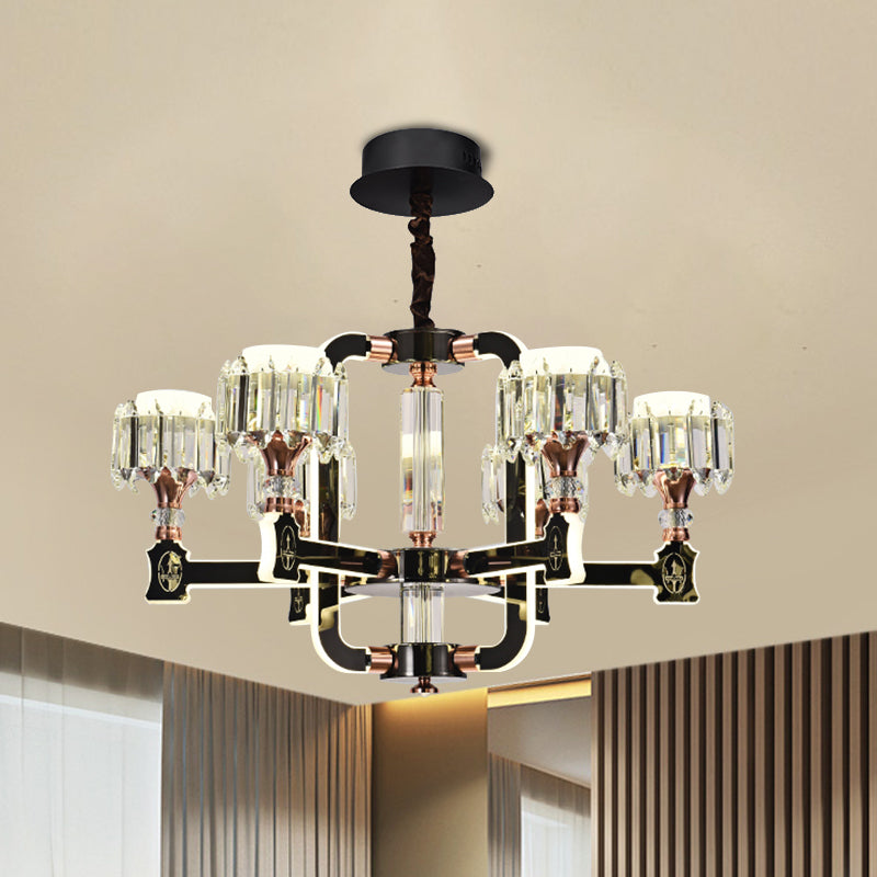 Black 6/8 Bulbs LED Chandelier Lighting Modern Crystal Block Cylinder Hanging Ceiling Lamp Clearhalo 'Ceiling Lights' 'Chandeliers' 'Modern Chandeliers' 'Modern' Lighting' 754780