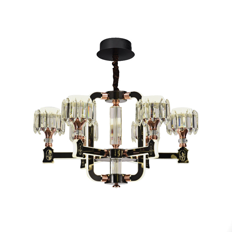 Black 6/8 Bulbs LED Chandelier Lighting Modern Crystal Block Cylinder Hanging Ceiling Lamp Clearhalo 'Ceiling Lights' 'Chandeliers' 'Modern Chandeliers' 'Modern' Lighting' 754781