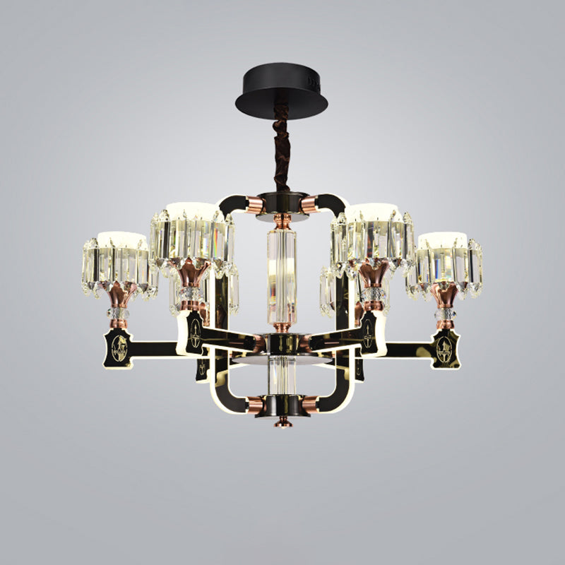 Black 6/8 Bulbs LED Chandelier Lighting Modern Crystal Block Cylinder Hanging Ceiling Lamp Clearhalo 'Ceiling Lights' 'Chandeliers' 'Modern Chandeliers' 'Modern' Lighting' 754782