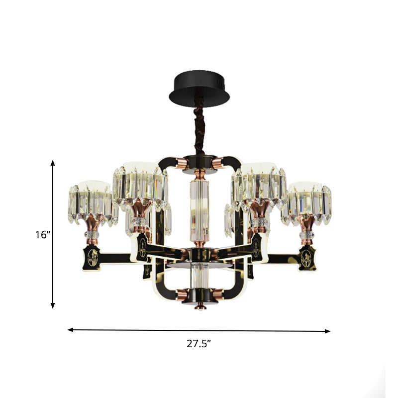 Black 6/8 Bulbs LED Chandelier Lighting Modern Crystal Block Cylinder Hanging Ceiling Lamp Clearhalo 'Ceiling Lights' 'Chandeliers' 'Modern Chandeliers' 'Modern' Lighting' 754783