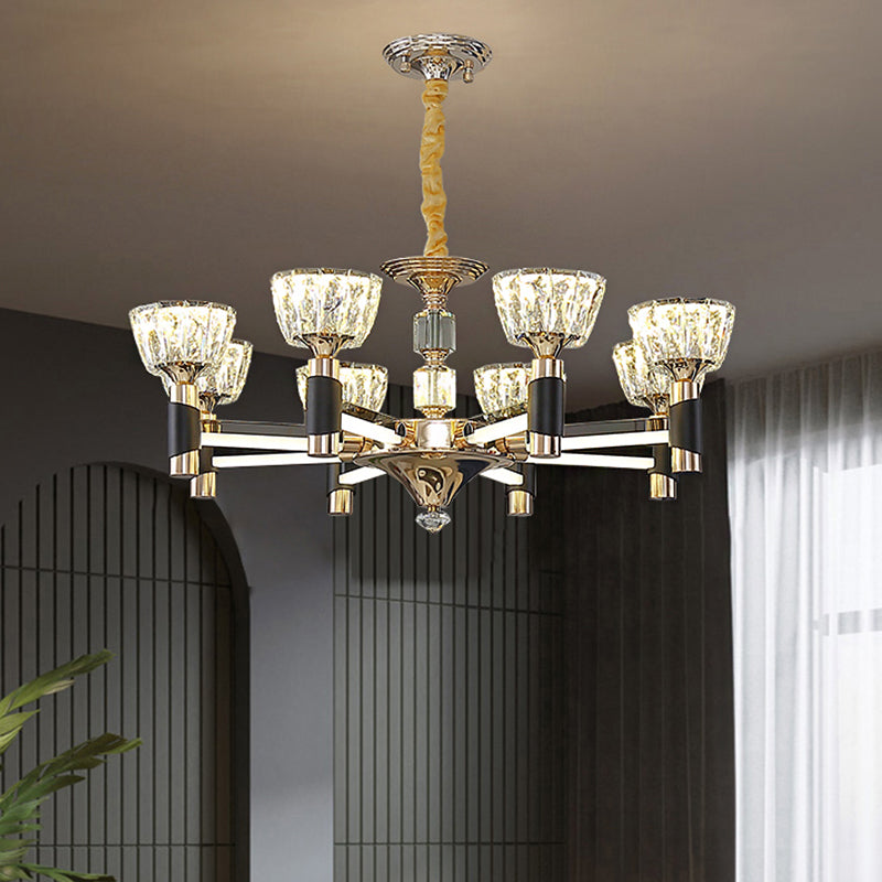 Modern Bowl Shape Suspension Light 6/8 Lights Crystal Rectangle LED Chandelier Lamp in Black and Gold Clearhalo 'Ceiling Lights' 'Chandeliers' 'Modern Chandeliers' 'Modern' Lighting' 754803