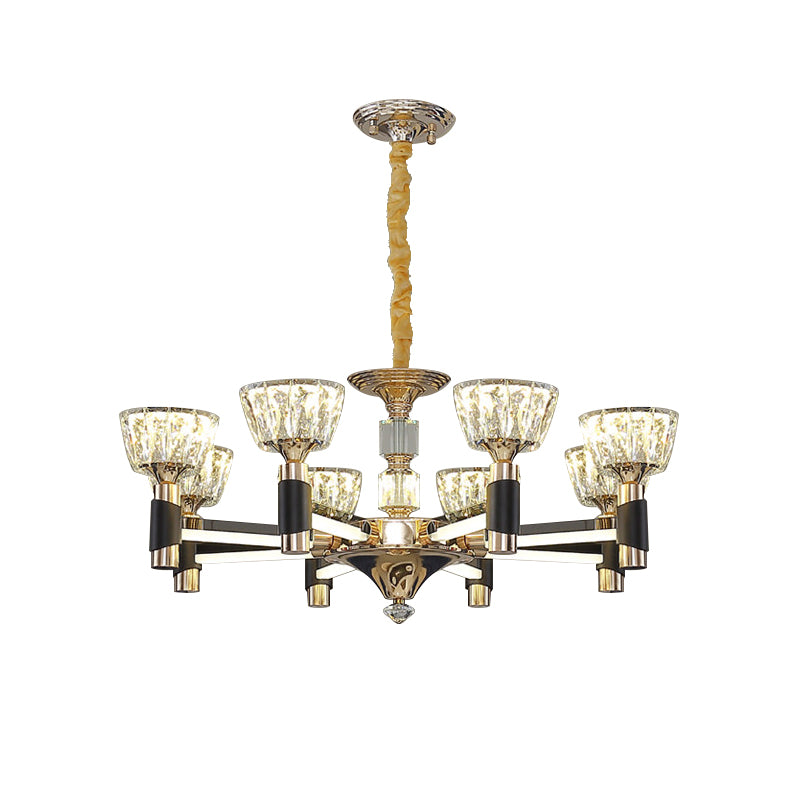 Modern Bowl Shape Suspension Light 6/8 Lights Crystal Rectangle LED Chandelier Lamp in Black and Gold Clearhalo 'Ceiling Lights' 'Chandeliers' 'Modern Chandeliers' 'Modern' Lighting' 754804