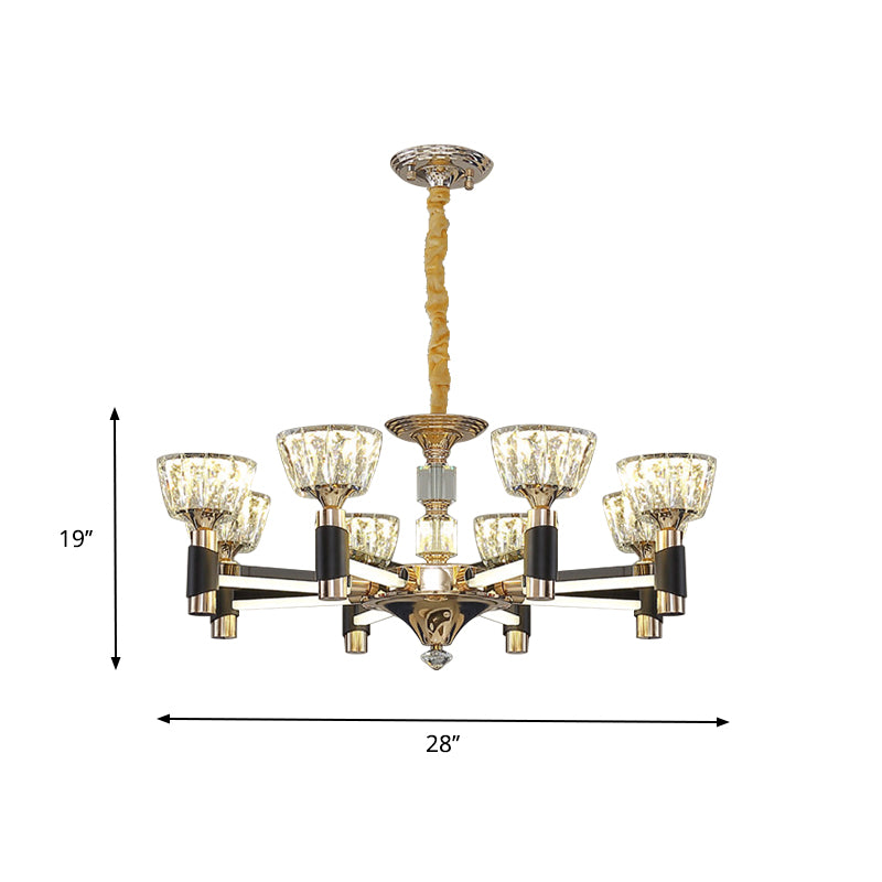 Modern Bowl Shape Suspension Light 6/8 Lights Crystal Rectangle LED Chandelier Lamp in Black and Gold Clearhalo 'Ceiling Lights' 'Chandeliers' 'Modern Chandeliers' 'Modern' Lighting' 754805