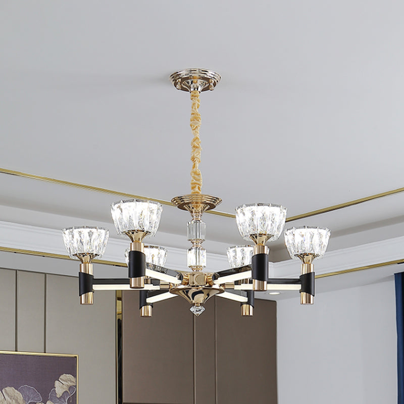 Modern Bowl Shape Suspension Light 6/8 Lights Crystal Rectangle LED Chandelier Lamp in Black and Gold Clearhalo 'Ceiling Lights' 'Chandeliers' 'Modern Chandeliers' 'Modern' Lighting' 754807