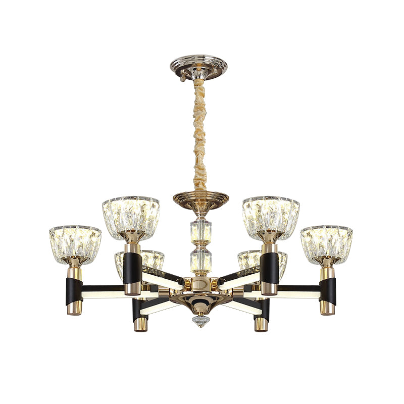 Modern Bowl Shape Suspension Light 6/8 Lights Crystal Rectangle LED Chandelier Lamp in Black and Gold Clearhalo 'Ceiling Lights' 'Chandeliers' 'Modern Chandeliers' 'Modern' Lighting' 754808