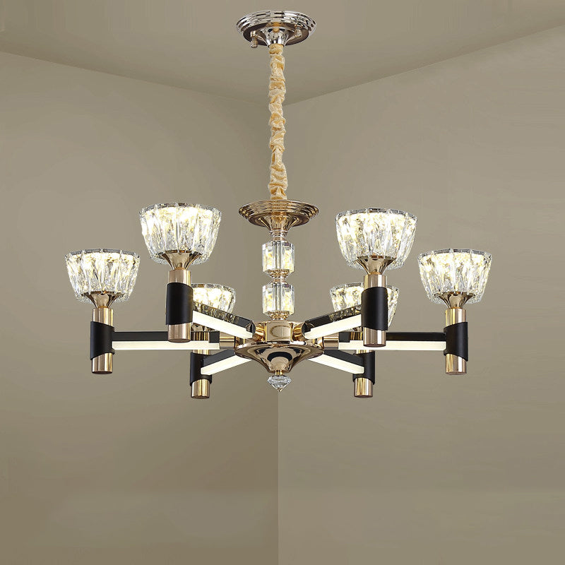 Modern Bowl Shape Suspension Light 6/8 Lights Crystal Rectangle LED Chandelier Lamp in Black and Gold Clearhalo 'Ceiling Lights' 'Chandeliers' 'Modern Chandeliers' 'Modern' Lighting' 754809