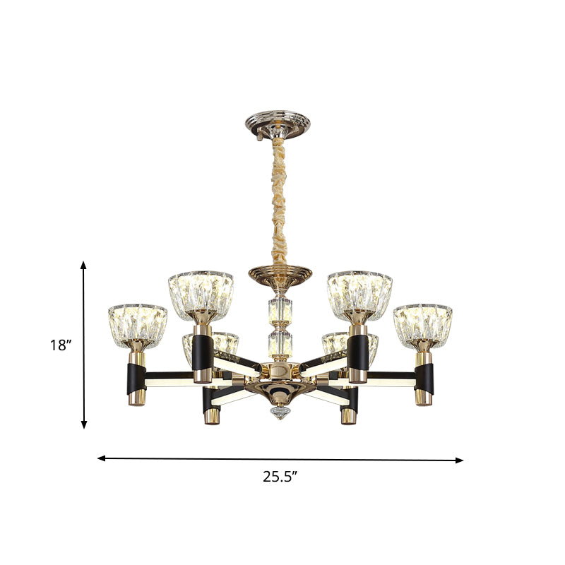 Modern Bowl Shape Suspension Light 6/8 Lights Crystal Rectangle LED Chandelier Lamp in Black and Gold Clearhalo 'Ceiling Lights' 'Chandeliers' 'Modern Chandeliers' 'Modern' Lighting' 754810