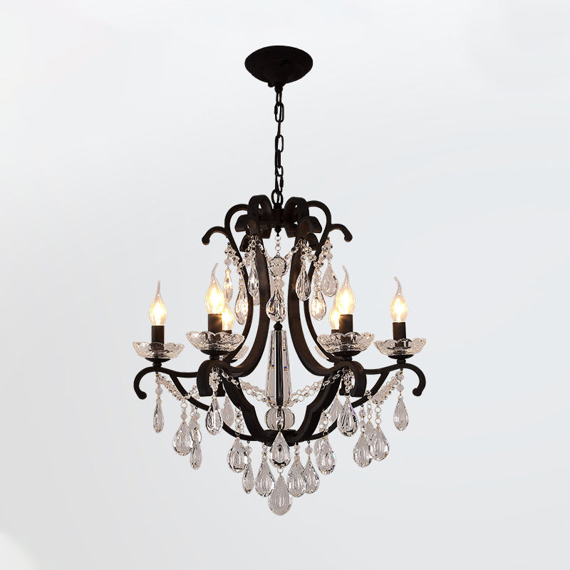 Metallic Black Pendant Chandelier Scroll Arm 5/6-Head Traditional Hanging Ceiling Light with Crystal Drop Clearhalo 'Ceiling Lights' 'Chandeliers' Lighting' options 754813