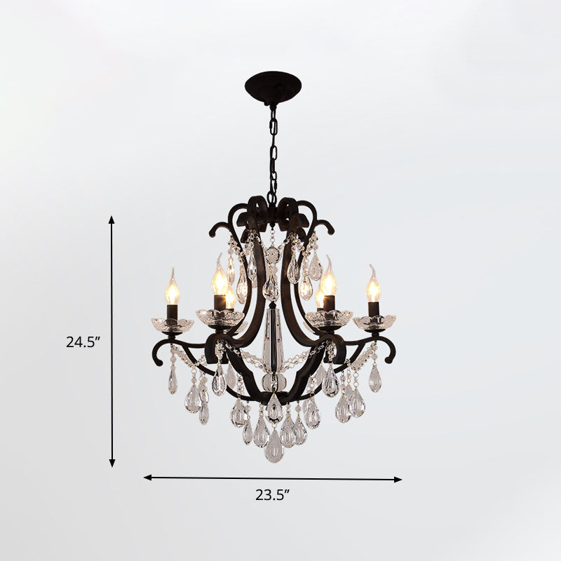 Metallic Black Pendant Chandelier Scroll Arm 5/6-Head Traditional Hanging Ceiling Light with Crystal Drop Clearhalo 'Ceiling Lights' 'Chandeliers' Lighting' options 754814